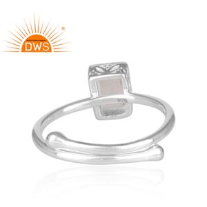 Bague en forme de pierre de lune arc-en-ciel, bijou rectangulaire, en argent fin, création de bijoux - Product Image 4