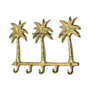 三棵棕榈树，五个挂钩，用于挂布镀金仿古设计标准质量金属墙壁挂钩