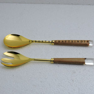 Pierre de marbre et acier inoxydable avec serveur de salade plaqué or Outils à main de salade faits à la main accessoires de cuisine - Product Image 5