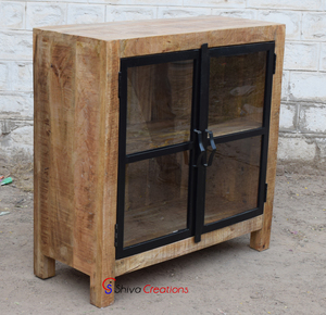 Meuble vitrine de salon industriel vintage en manguier massif et métal Meuble polyvalent pour la maison Hôtels Appartements - Product Image 3