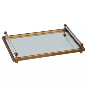 Metal Rectangular Serving tray with Handle For Home & Hotel Gold color Modern design Metal Serving Tray With Handle - Product Image 2