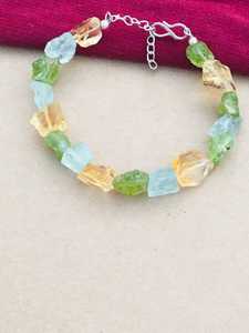 Aguamarina natural Peridot Citrine 7-8 \ "Brazalete hecho a mano en plata de ley 92,5 Chapado en oro para fiestas - Product Image 2