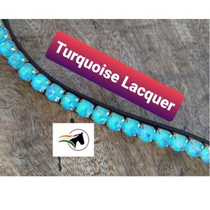 Banda de Frente para Caballo de Lujo con Cristales y Laca Turquesa, Cierre de Gancho y Bucle de Cambio Rápido, Banda de Brida de Cuero Premium para Equitación y Carreras - Product Image 3