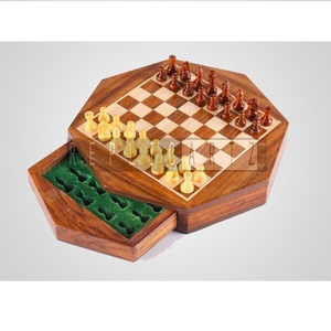 Octagon <b>Wooden</b> <b>Chess</b> Game <b>Set</b> with Felt Base Decorative Tabletop Knick Knack Travel <b>Chess</b> Board Game for Kids Adults Home Decor - Product Image 1