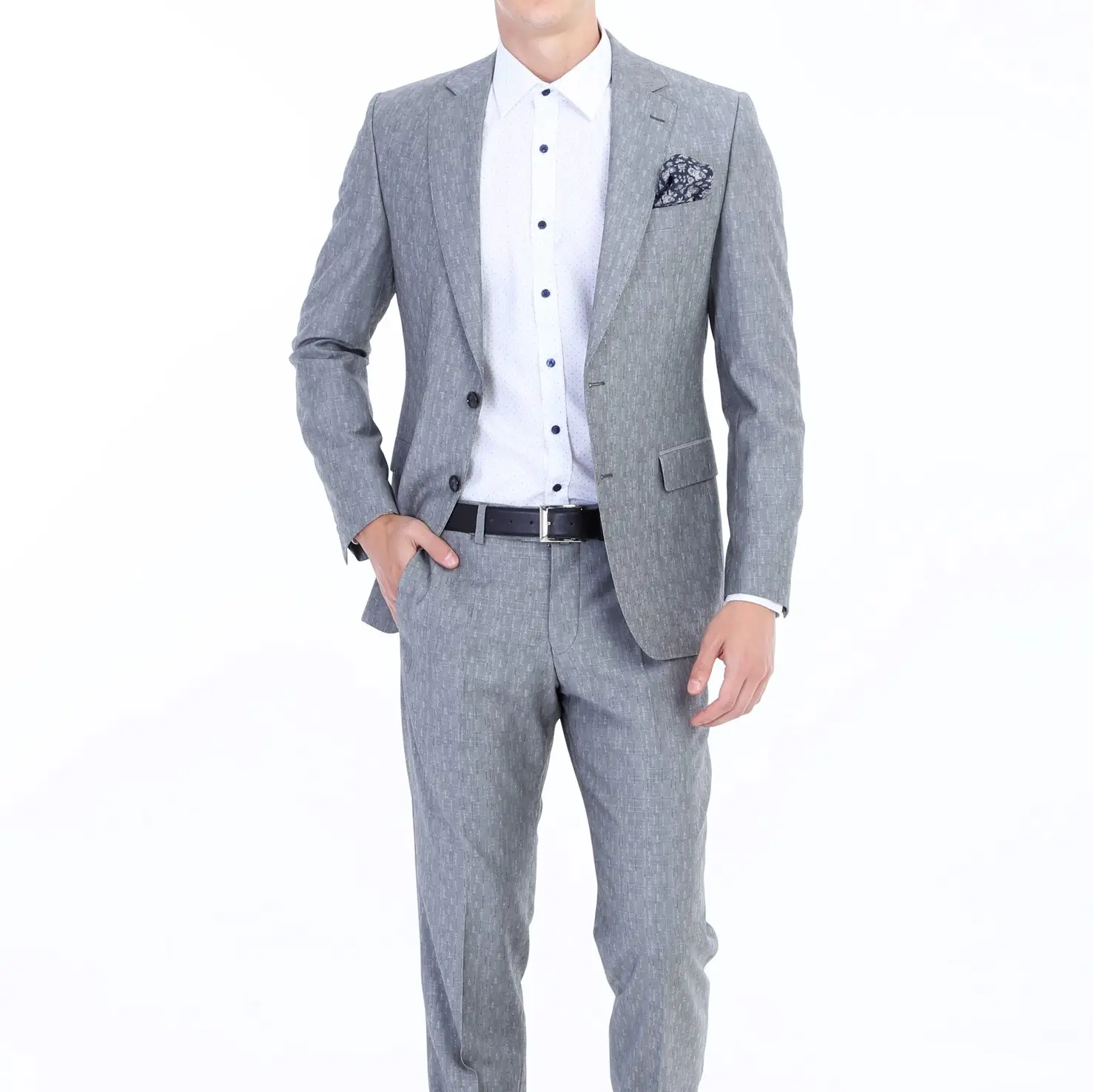 Kigili Turkish Luxury Fashion High Quality Premium Business Regular Fit Patterned Light Gray Woolen Men's Suit