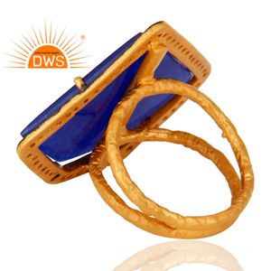 Bague en argent sterling plaqué or avec pierre précieuse aventurine bleue sertie à griffes, faite à la main, style indien, vente en gros de bijoux - Product Image 4