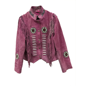 Hot Pink Green Blue Golden All Colors Available Top Quality Fine Cow Suede <b>Fringed</b> & <b>Beaded</b> OEM Women Western Leather Jackets - Product Image 1