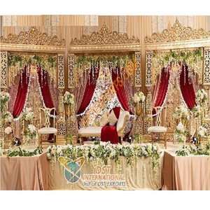 Jodha Akbar ของตกแต่งเวทีงานแต่งงาน,การตกแต่งเวทีแต่งงานแกะสลักสีทองสวยงามเวทีบอลลีวูดสำหรับกษัตริย์ราชินี - Product Image 1