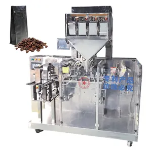 automatic premade doypack stand quad seal kraft paper gusset bag filling sealing food 1kg coffee bean valve bag packing machine