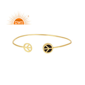 Black Onyx Gemstone Bangle Adjustable <b>Silver</b> Gold Plated Peace Designer Bangle <b>Cuff</b> Jewelry Supplier Classic Collection - Product Image 2