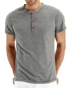 Großhandel Henley Shirts leer Slim Fit T-Shirts Herren lässig T-Shirt 95 Baumwolle 5 Spandex Kurzarm T-Shirt mit Knöpfen