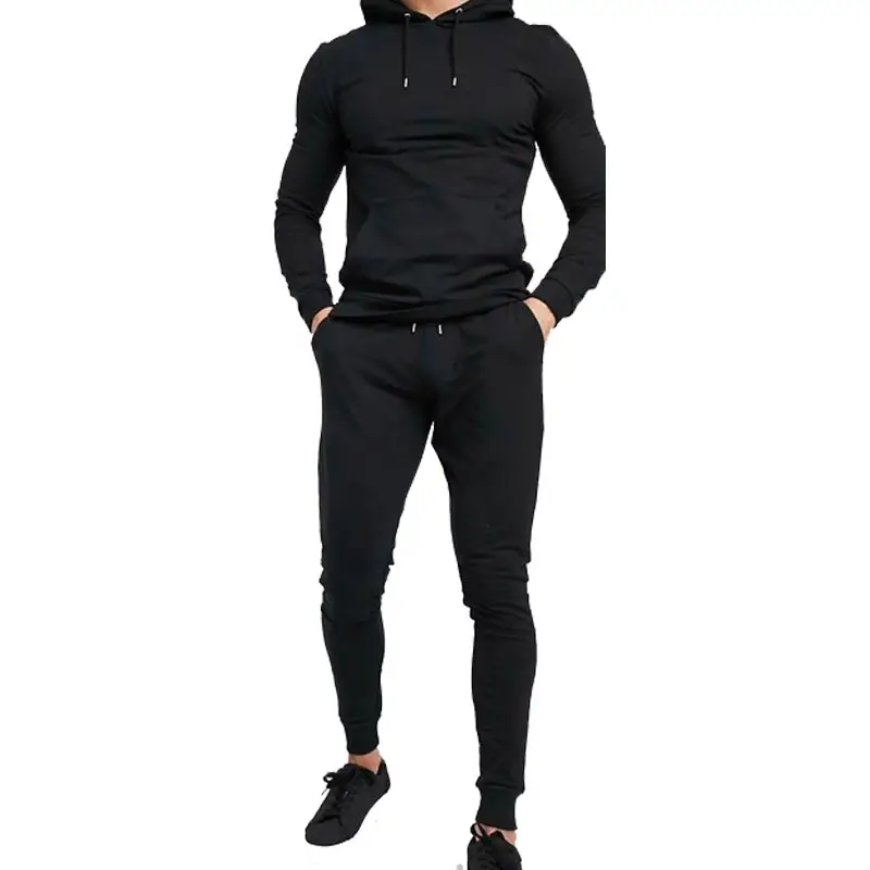 OEM Jogging Sets Fitted Sport Wear Black Men's Tracksuit with Custom Logo Embroidery Or Printing