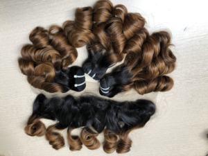 Bouncy Curl funmi มัดผมมนุษย์ปิดผมสีน้ำตาล Choco ผมหยิก-เรมี่เครื่องบริสุทธิ์ผ้าคู่ทุกสี-ผมไมค์เวียดนาม - Product Image 5