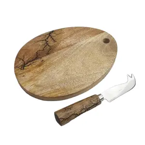 Most Popular Wooden Cheese Cutting Board Butter Knife Custom Kitchen Tools Wholesale price Mango Wood Oval Shape Cheese Board