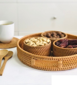 Bandeja de mimbre redonda, duradera, con mango - Product Image 5