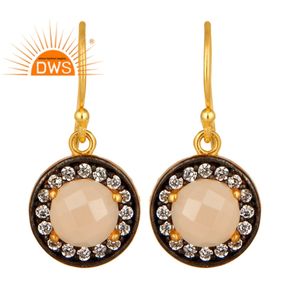 Boucles d'oreilles pendantes en calcédoine Rose naturelle, bijoux avec crochet, plaqué or 925 Sterling 18k, vente en gros - Product Image 1