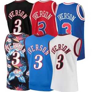 2019 ใหม่ล่าสุดปักชาย #3 Allen Iverson เสื้อบาสเกตบอลสีดำ/กางเกงขาสั้น