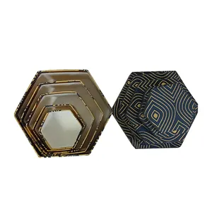 设计师空礼品包装盒蓝色Heaxagon形状高品质手工标志印刷纸板纸礼品盒