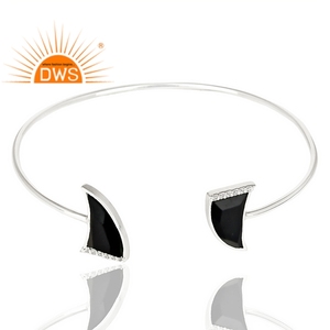 Black Onyx Gemstone <b>Cuff</b> Bangle Two Horn Design Sterling <b>Silver</b> Ladies Fashion <b>Cuff</b> Bangle Jewelry Supplier - Product Image 2