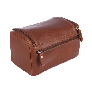 Eye Catching Design Top Quality Waterproof Cosmetics Bag Vintage Leather Toiletry Bag for Makeup Storage Toiletries
