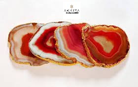 Sous-verres en agate naturelle Sous-verres en géode de couleur rouge avec placage doré Achetez en ligne chez Amayra Crystals Exports - Product Image 4