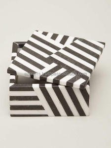 Wholesale Black and White Resin Inlay Design <b>Ring</b> Box Acrylic and Bone Jewelry Case with Carton Packaging Metal <b>Storage</b> Box - Product Image 3