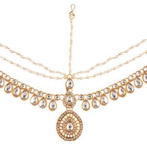 Kundan — ensemble de bijoux de mariée indien, chaîne de tête de Maang Tikka, plaqué or, fabricants, blanc - Product Image 4