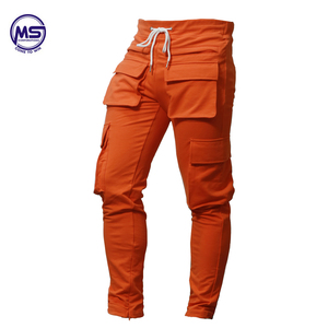 Custom Orange <b>Men's</b> Sport Jogger Pants with 6 Pockets Canvas Fabric Mid Waist Casual Style-<b>White</b> Blue <b>Trousers</b> Sets - Product Image 2