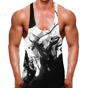Débardeur stringer noir pour homme, sans manches, col rond, coupe musclée, gilet de sport, musculation, entraînement, 100% polyester, séchage rapide - Product Image 4