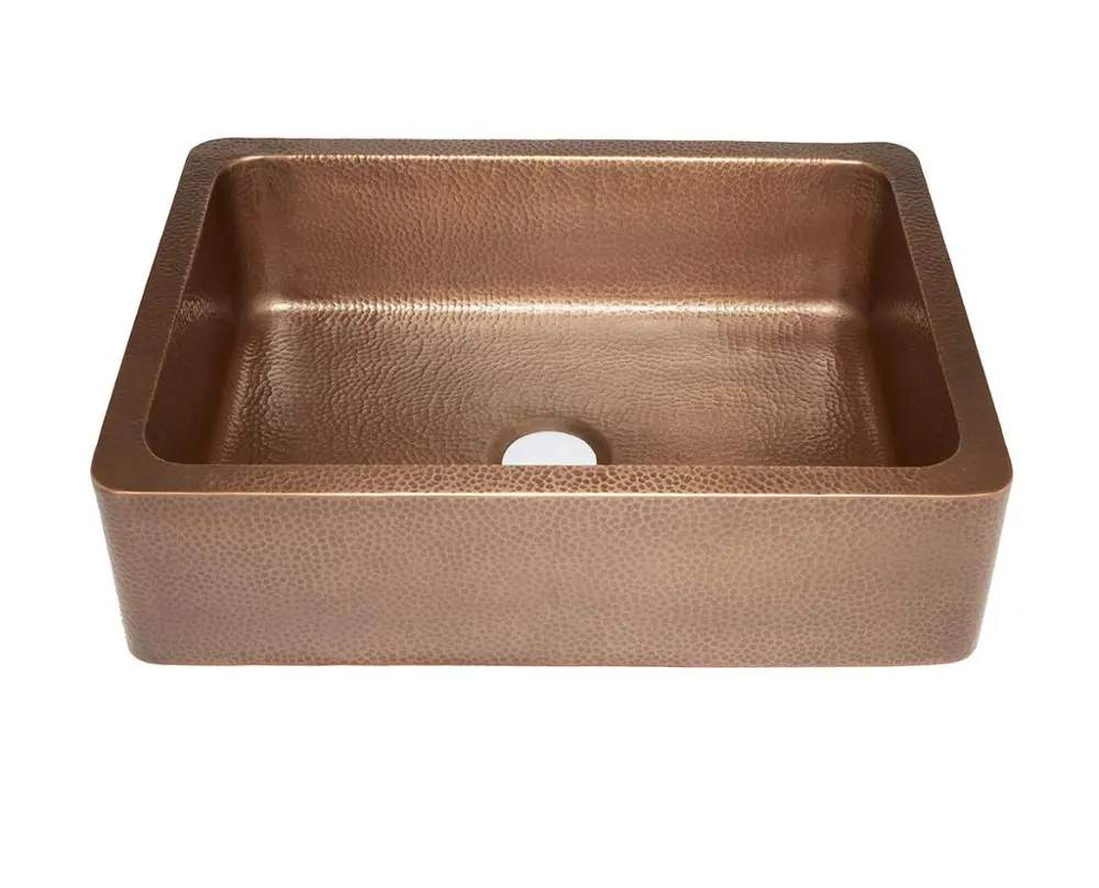 Farmhouse Kitchen Sink 32 in. Single Bowl Strainer Kitchen Sink with Drain, Antique Copper