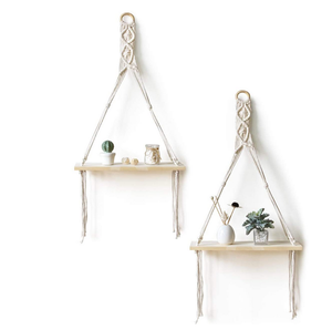 Decorative Macrame Wall Hanging Wooden Shelf For Indoor Plant Decor - Product Image 3