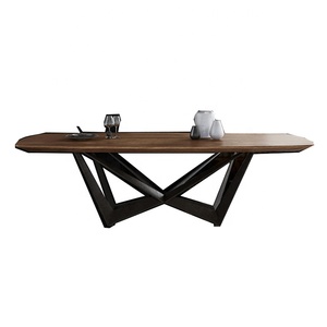 Thiết Kế Mới Nhất Nhà Máy Bán Buôn Ánh Sáng Sang Trọng Thiết Kế Lớn Màu Xám Đá Cẩm Thạch Suar Gỗ Bàn Ăn - Product Image 1