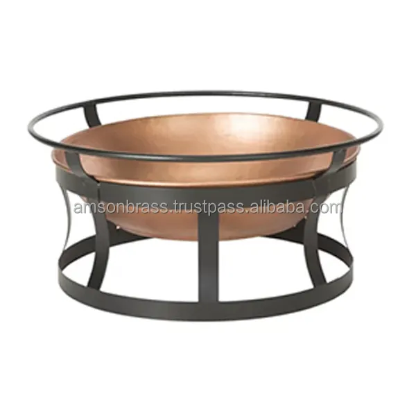 Bol en cuivre pour foyer avec support en fer forgé, pour l'extérieur, résistant au feu, pour jardin, chauffage, combustion du bois, ensemble complet
