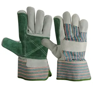高品质皮革防护绿色双手掌工作手套价格便宜手掌工作手套