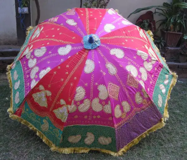 Grootste Verscheidenheid Rajasthani Art Multi Kleur Borduurwerk Tuin Paraplu Exclusieve Decoratieve Uv Bescherming Paraplu