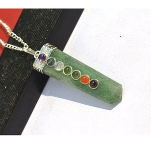 สร้อยคอจี้คริสตัลจุดสีเขียว Aventurine อัญมณีจักระ จุดแบนคริสตัลจักระจี้หินดินสอจี้จุด - Product Image 1