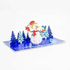 越南制造商工艺品的雪人弹出3D圣诞节日产品贺卡
