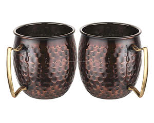 Taza de cerveza de mula de Moscú de acero inoxidable de alta calidad con mango de latón martillado diseñado antiguo juego de tazas chapadas en cobre de 2 - Product Image 1