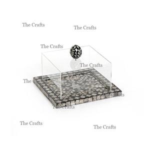 Plateau de service en bois et nacre avec couvercle en acrylique pour les dattes de dessert et les chocolats - Product Image 3
