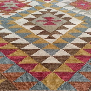 Vintage Kilim Hand Woven 80% <b>Wool</b> 20% Cotton Reversible Pet Friendly Indoor Outdoor Area Rug for Living Room Bedroom Floor - Product Image 3