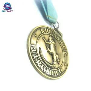 Promotional Antique Raised Logo Metal Sport Medals With Ribbon