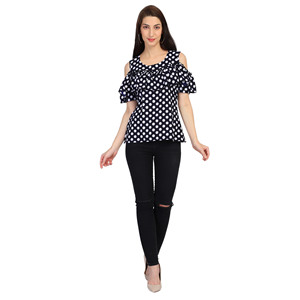 Belle robe décontractée en tissu crêpe confortable pour les filles Sexy à pois imprimé haut court au genou Style occidental col bateau - Product Image 2