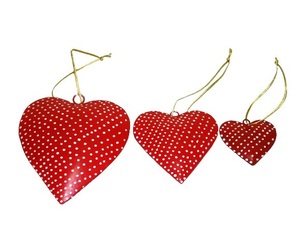 ENSEMBLE EN MÉTAL DE 3 COEUR AVEC DÉCORATION DE NOËL À POINTS ORNEMENT SUSPENDU DÉCORATION D'ARBRE DE NOËL DE HAUTE QUALITÉ - Product Image 1