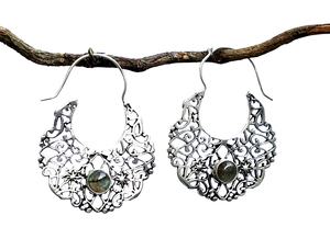 ต่างหูอัญมณีสไตล์โบฮีเมียนสำหรับผู้หญิงห่วงลาบราดอไรต์ชุบเงิน - Product Image 2