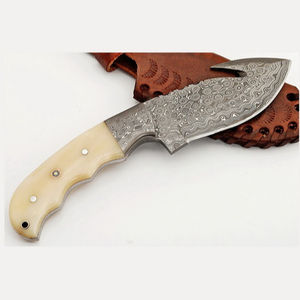 Personalizable DIY calidad superior Damasco acero caza Camping cuchillo cómodo cuero vaina hecho a mano Skinner OEM compatible - Product Image 1