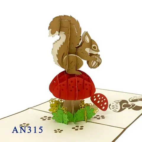 Squirrel & Mushroom Pop Up Card Kirigami 3D Laser Cut Wholesale Hot Products Handmade Gift For Friends Greeting