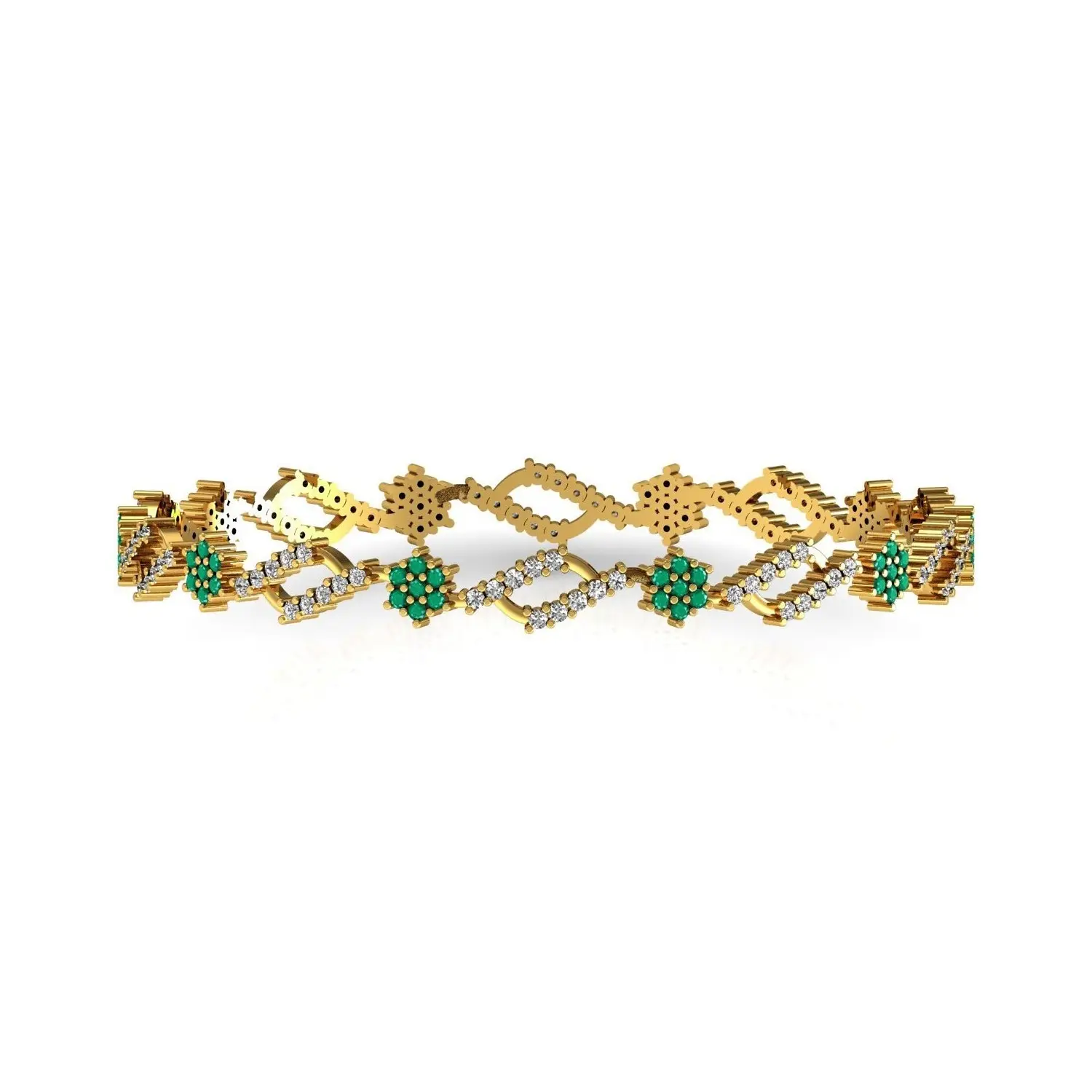 18K Emas Padat Alami Berlian Zamrud Bunga Bangle Asli Batu Permata Berlian Emas Bangle untuk Pernikahan Perhiasan Bagus Produsen