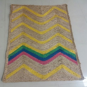 10F Natural Jute Braided Geo Design Rectangle Multi Color Outdoor <b>Rug</b> - Product Image 1