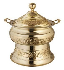 Gold Circular Chafing Dish with Lid and Handles Vintage Style <b>Warming</b> Equipment - Product Image 1