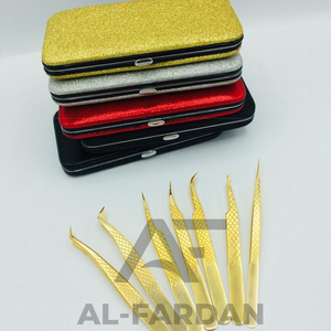 Pinzas profesionales de Extensión de pestañas de acero inoxidable japonesas chapadas en oro de 24 quilates, agarre de diamante, volumen de pestañas puntiagudas - Product Image 1